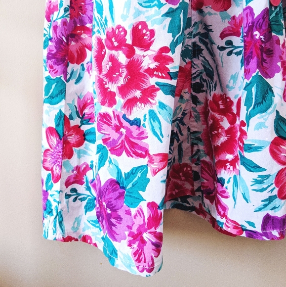 90s purple green floral button up dress - Picture 7 of 9